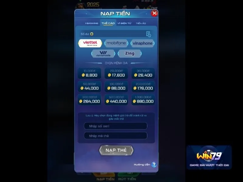 Nạp vốn thông qua thẻ cào