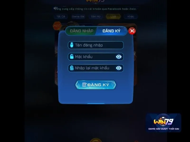 Hoàn tất thông tin khi đăng ký Win79