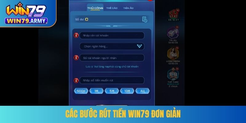 Các bước rút tiền WIN79 đơn giản