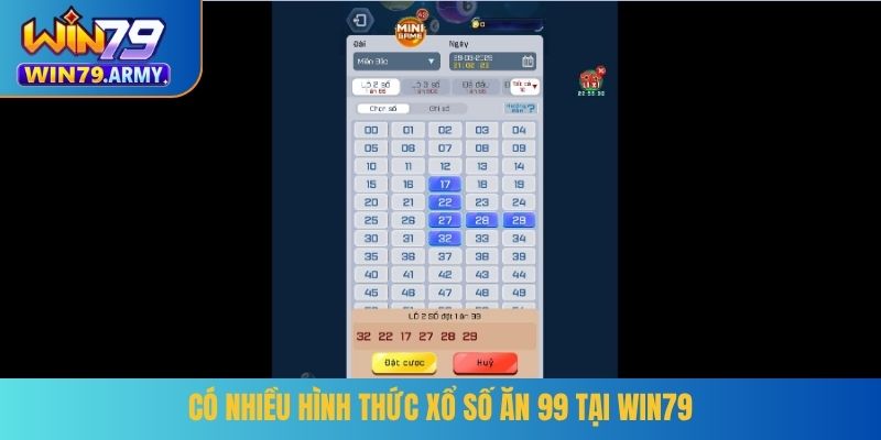 Có nhiều hình thức xổ số ăn 99 tại Win79