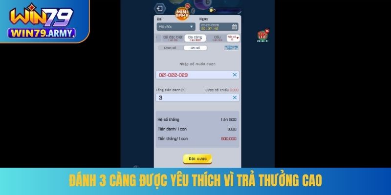 Đánh 3 càng được yêu thích vì trả thưởng cao